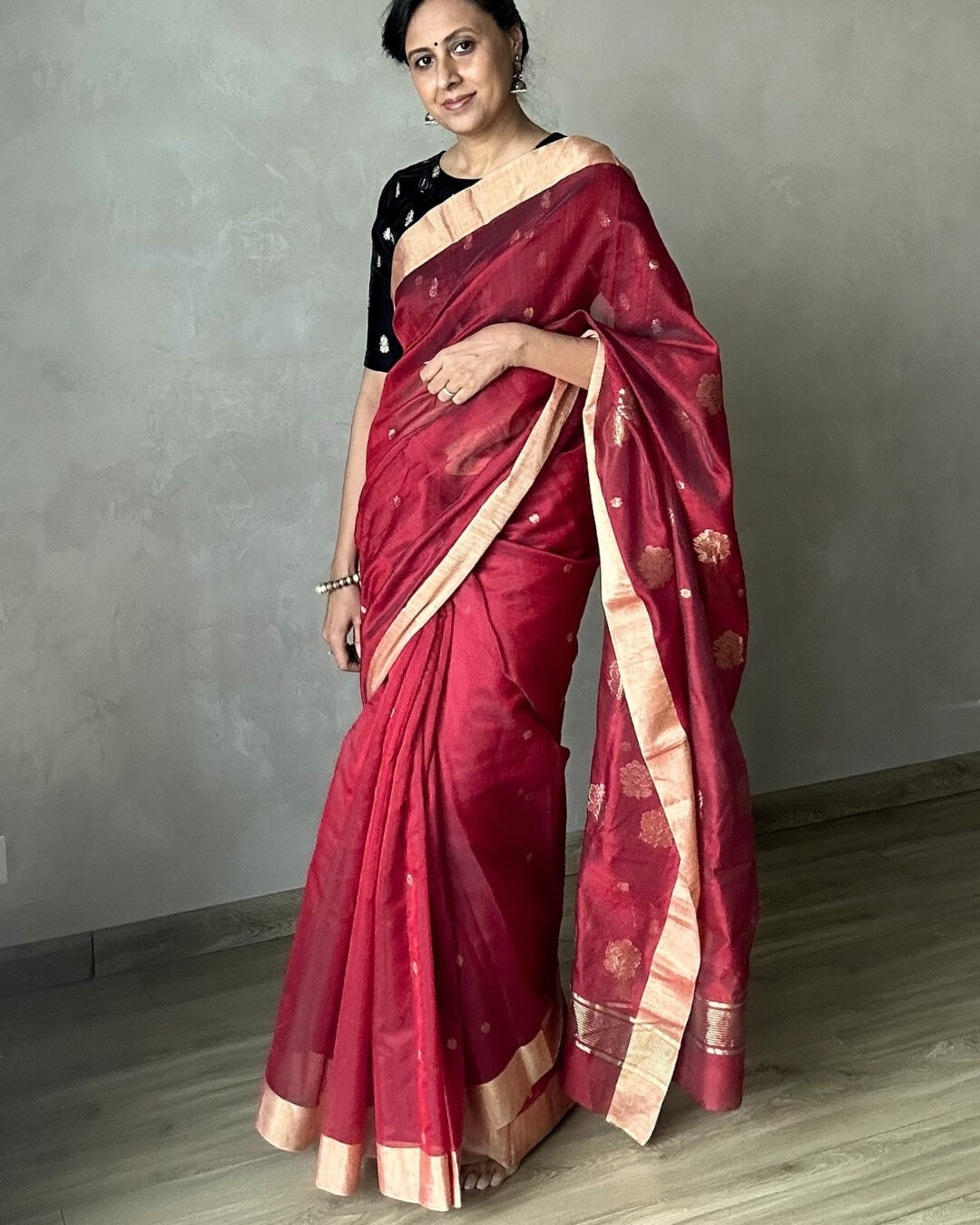 Mrinalini Red Cotton silk Chanderi