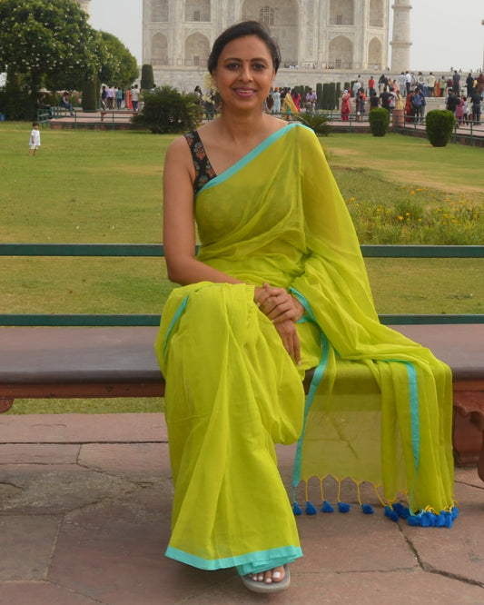 Limea Lime Green Mulmul Saree