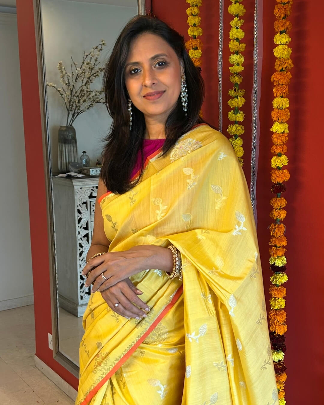 Marigold Yellow Meenakari Banarsi Saree