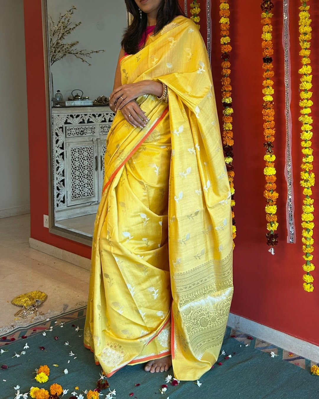 Marigold Yellow Meenakari Banarsi Saree