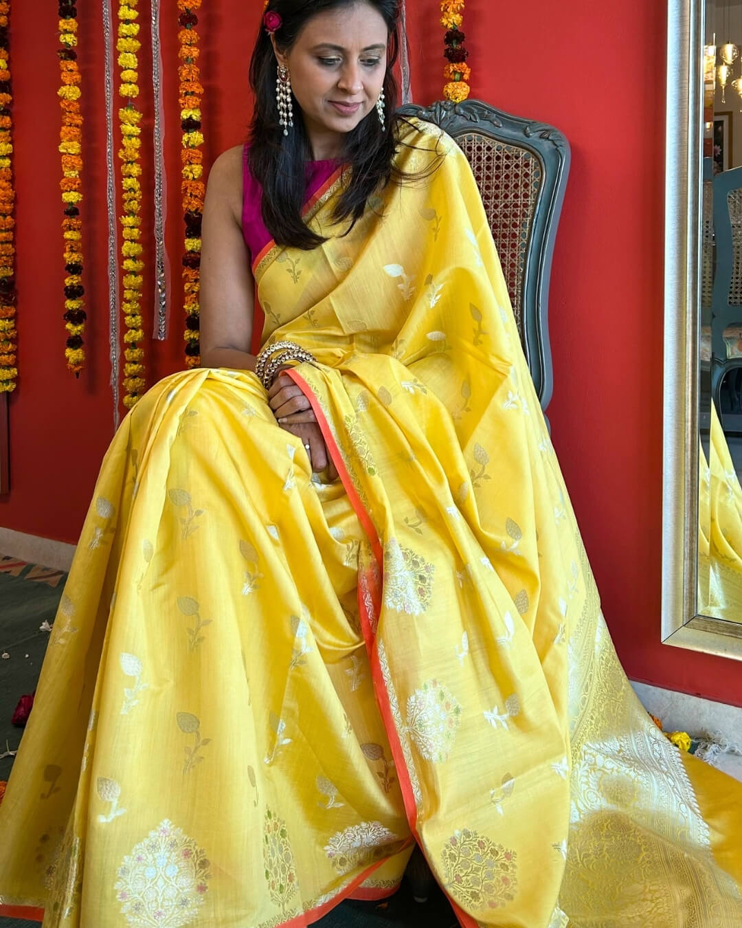 Marigold Yellow Meenakari Banarsi Saree