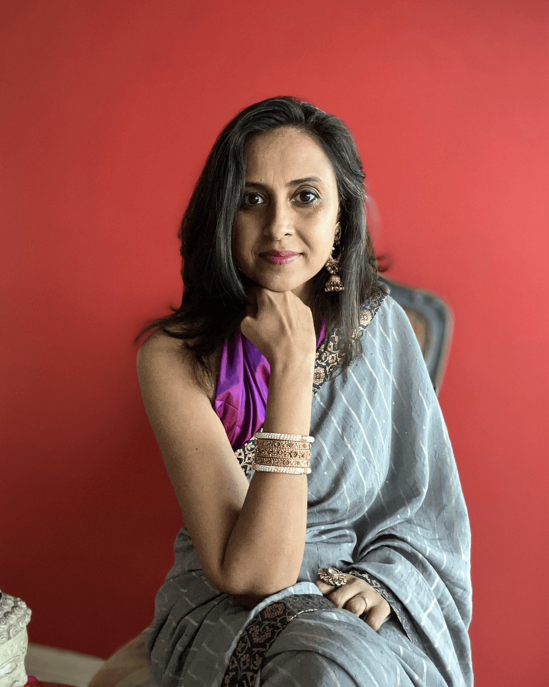 Charulata Grey Purple cotton chanderi saree
