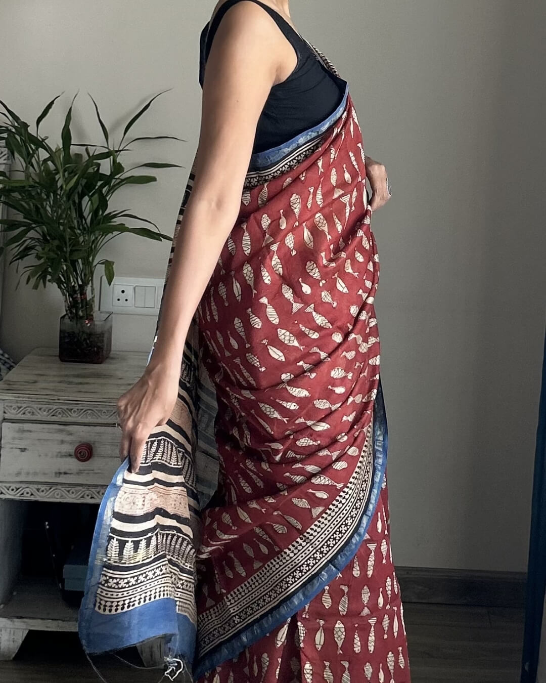 Meenakshi Chanderi Hand Block Printed Saree