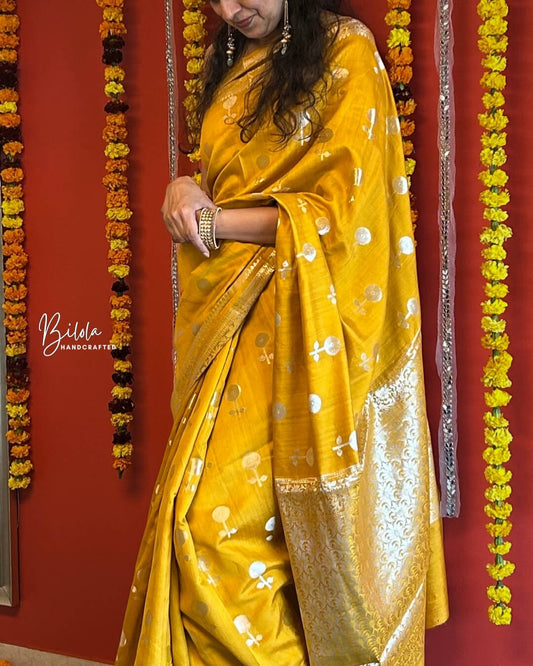 Noor Mustard Yellow Sona-Rupa Banarsi Saree