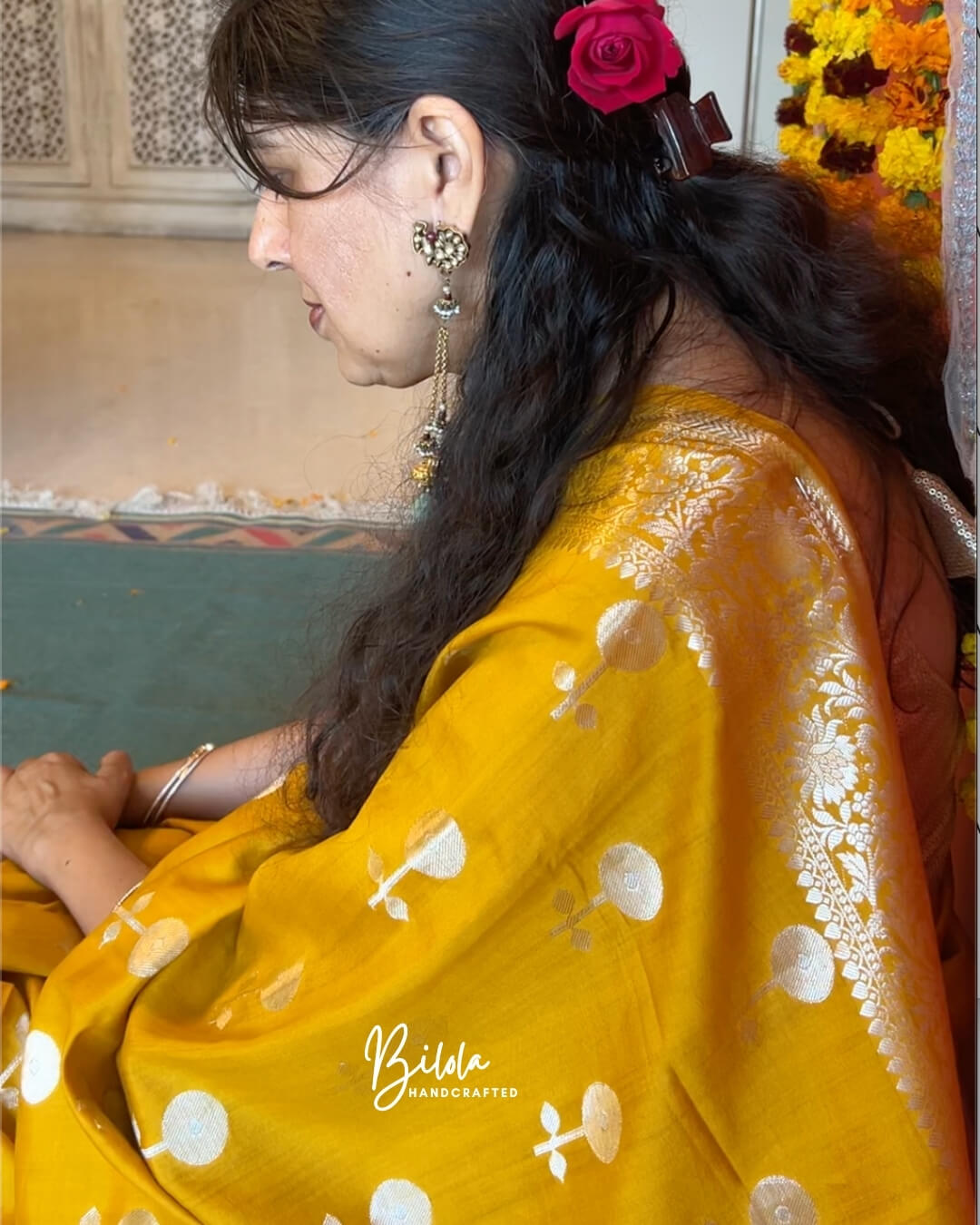 Noor Mustard Yellow Sona-Rupa Banarsi Saree