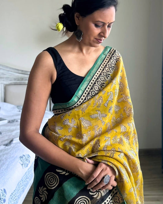 Basant Chanderi Hand Block Printed Saree