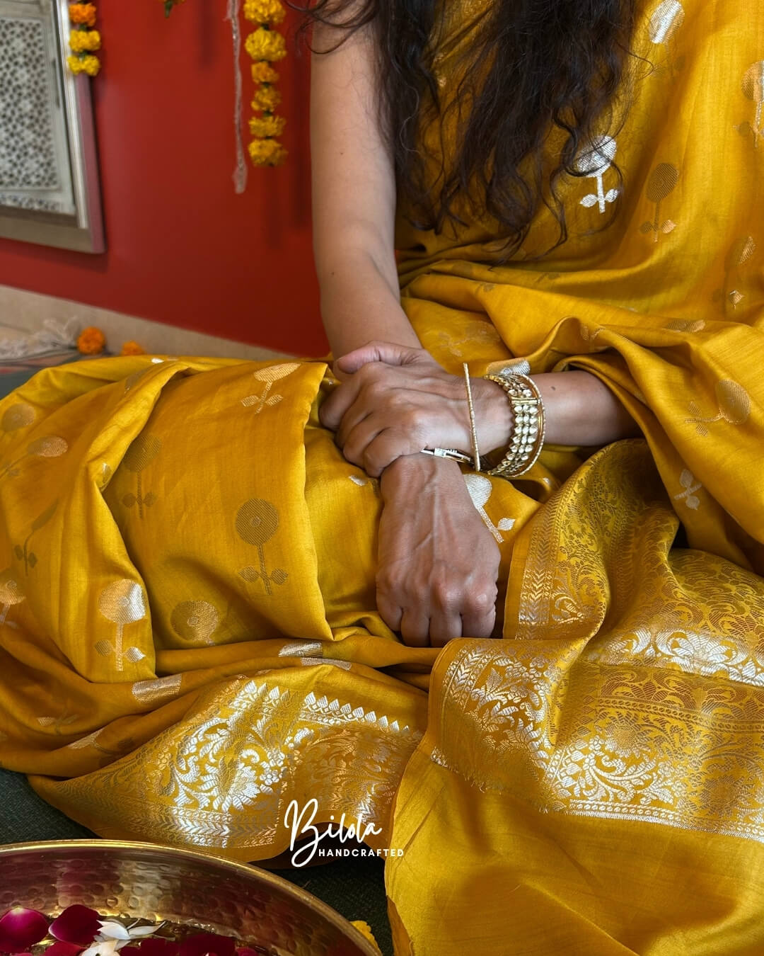 Noor Mustard Yellow Sona-Rupa Banarsi Saree