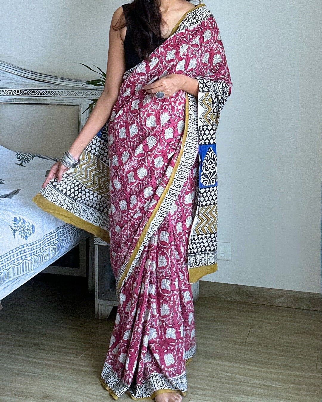 Gulnaar Hand Block Printed Mulmul Saree