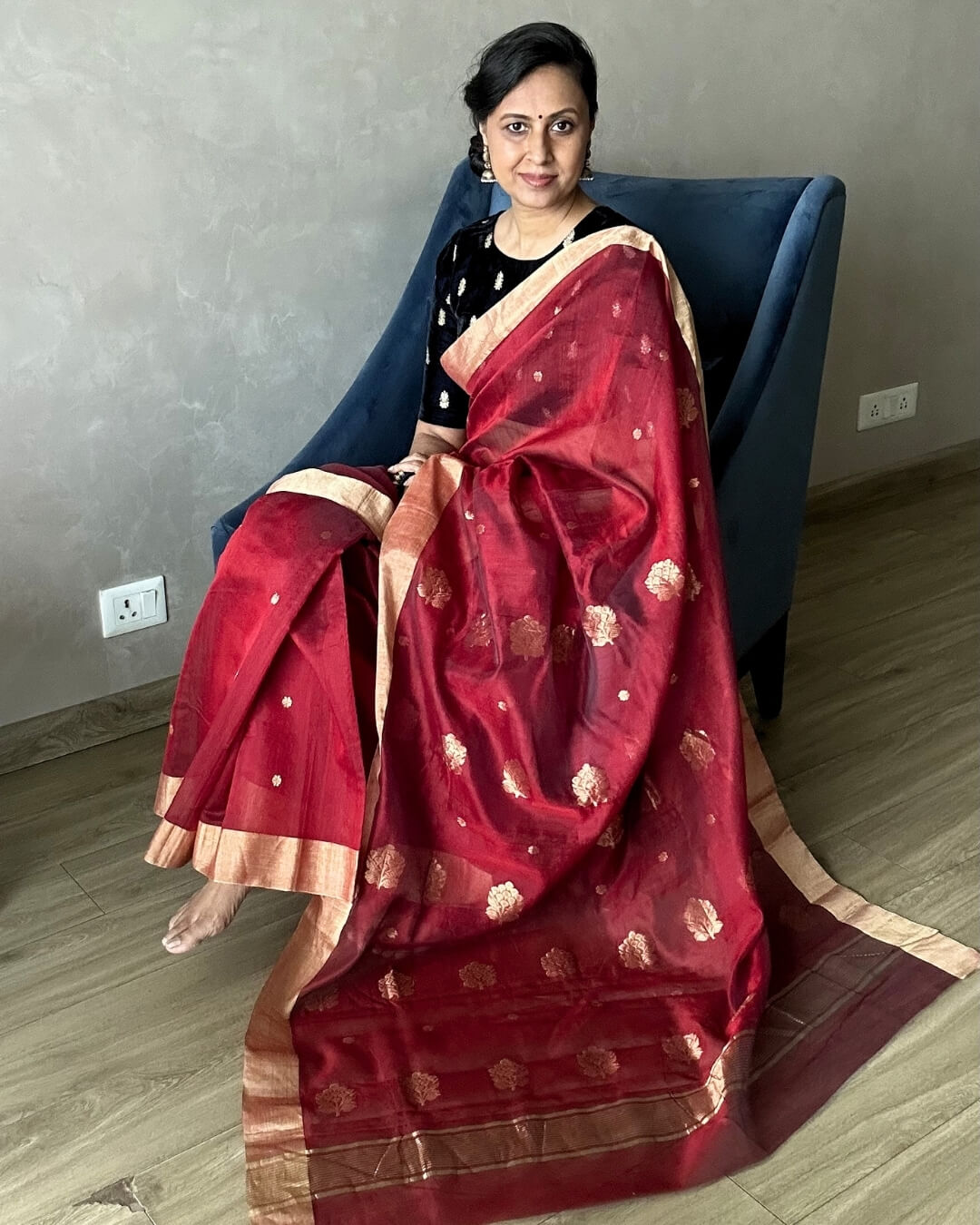 Mrinalini Red Cotton silk Chanderi