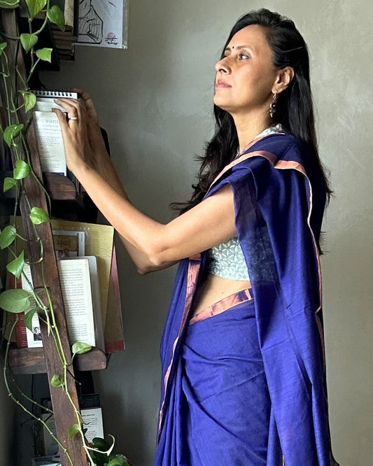 Shyama Blue Mulmul Saree