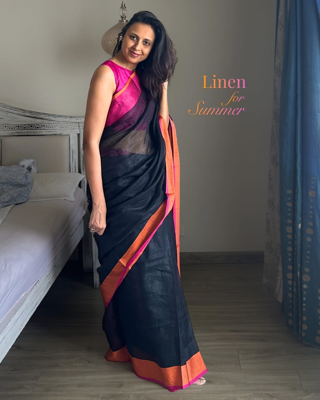 Noah Black orange Pink - Ganga Jamuna Saree