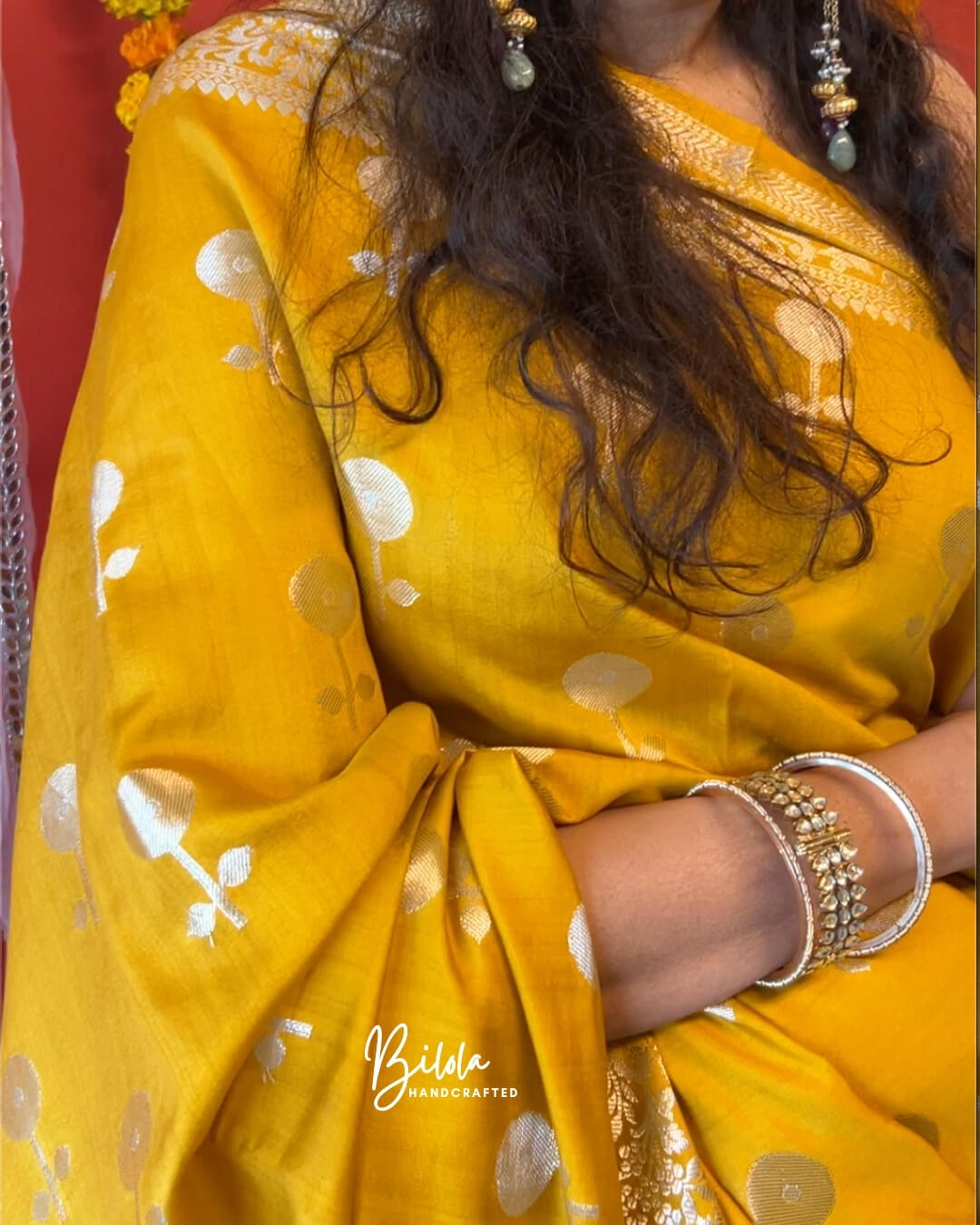 Noor Mustard Yellow Sona-Rupa Banarsi Saree