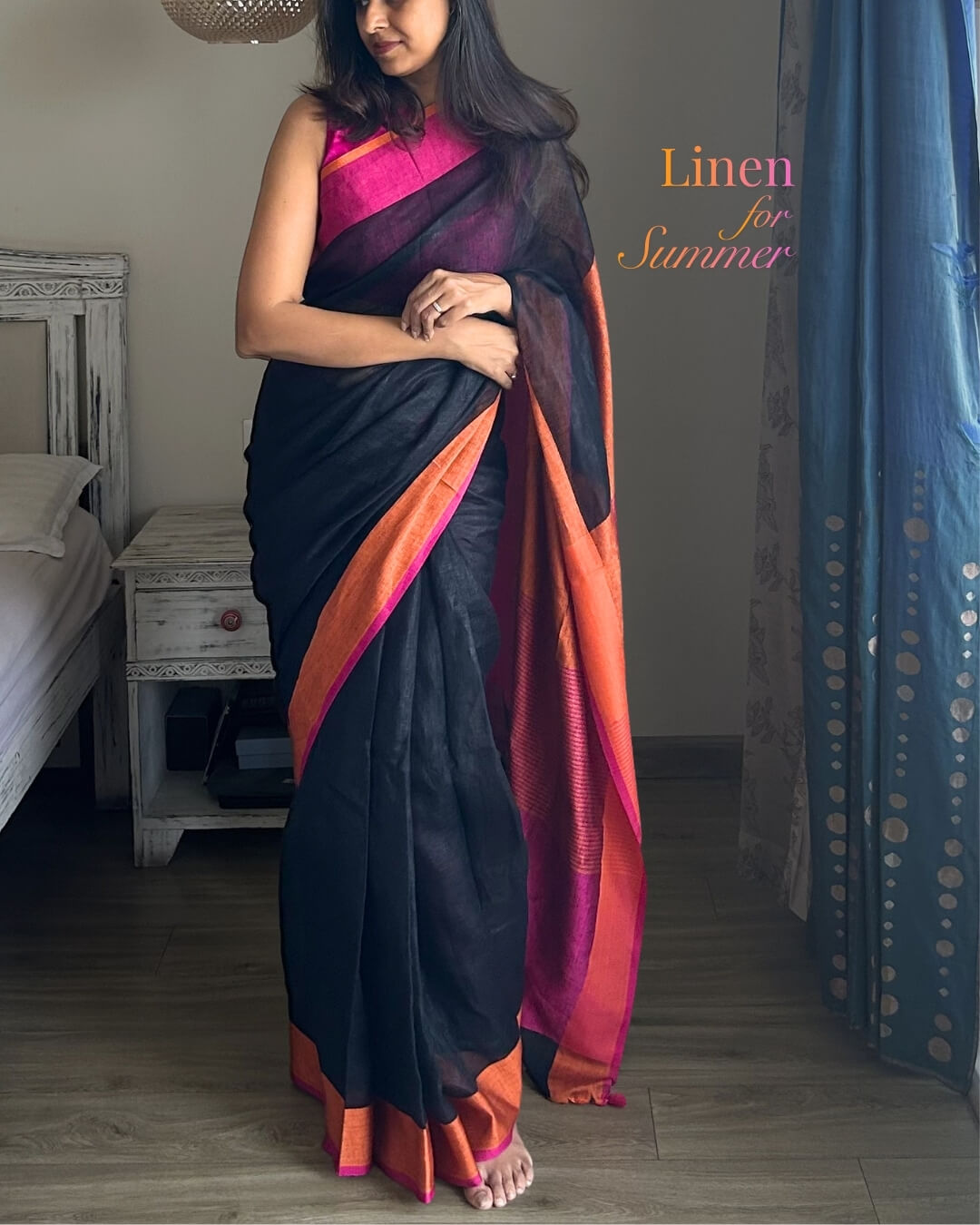 Noah Black orange Pink - Ganga Jamuna Saree