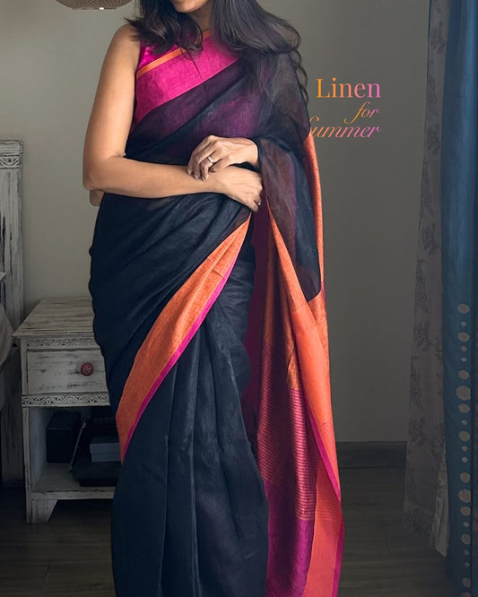 Noah Black orange Pink - Ganga Jamuna Saree