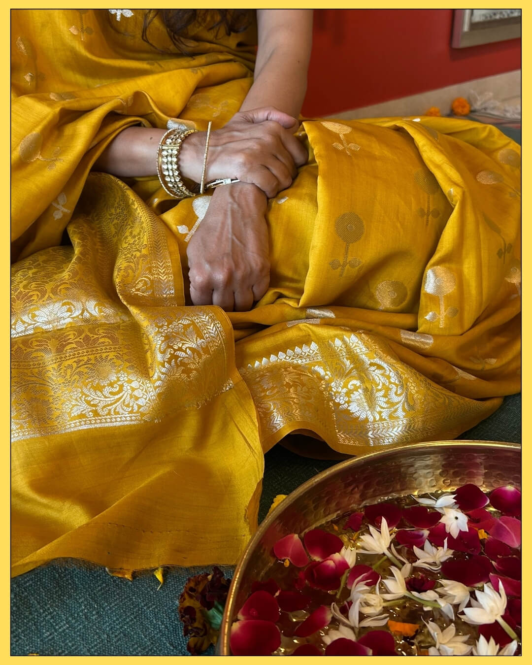Noor Mustard Yellow Sona-Rupa Banarsi Saree