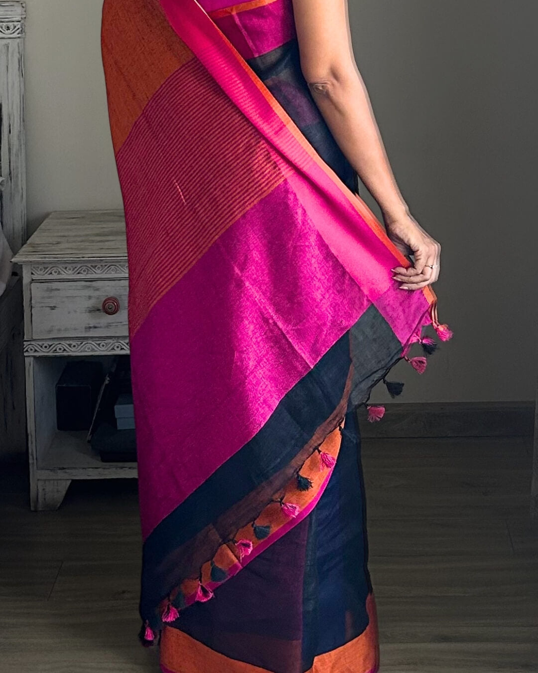 Noah Black orange Pink - Ganga Jamuna Saree