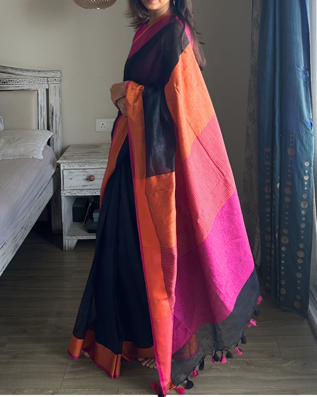 Noah Black orange Pink - Ganga Jamuna Saree