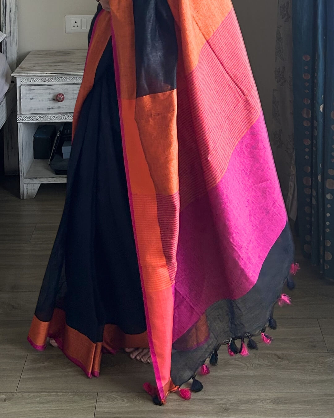 Noah Black orange Pink - Ganga Jamuna Saree