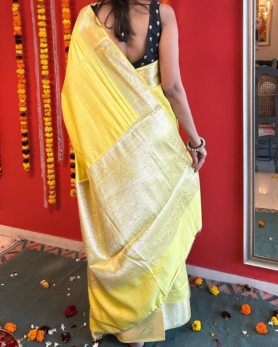 Dia Lemon Yellow Banarsi Saree