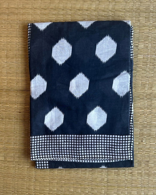 Black with white Mulmul Cotton Saree