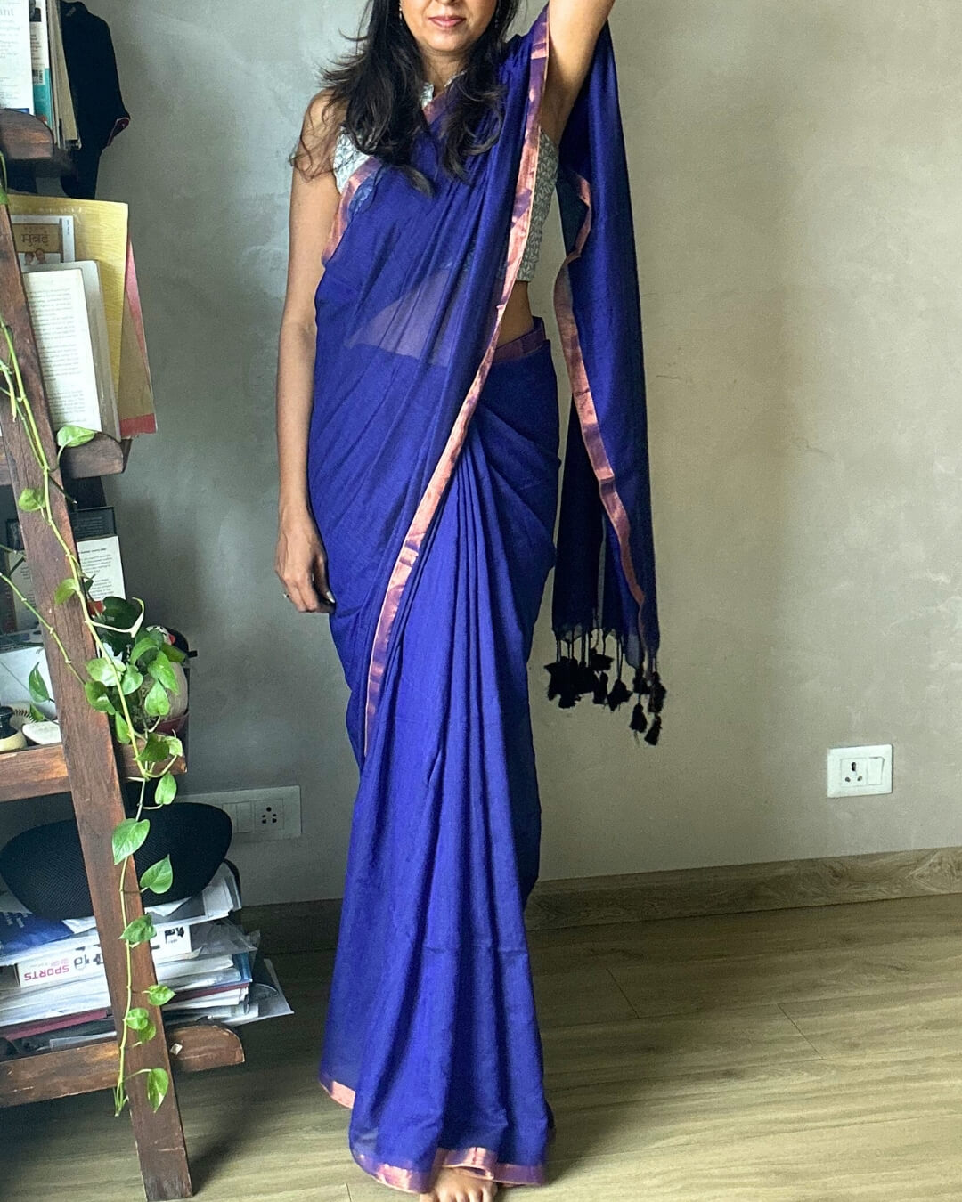 Shyama Blue Mulmul Saree