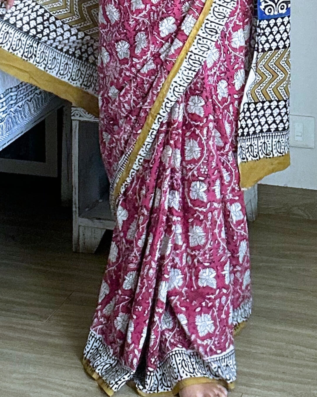 Gulnaar Hand Block Printed Mulmul Saree
