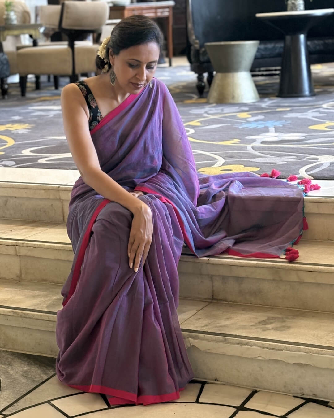 Lila Purple Mulmul Saree
