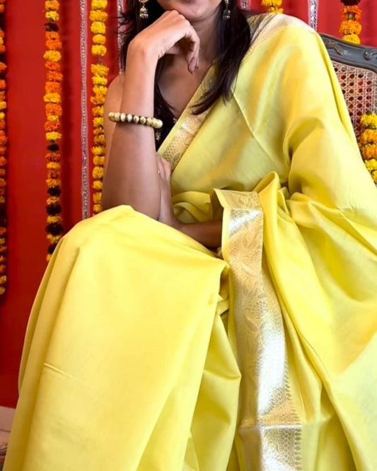 Dia Lemon Yellow Banarsi Saree
