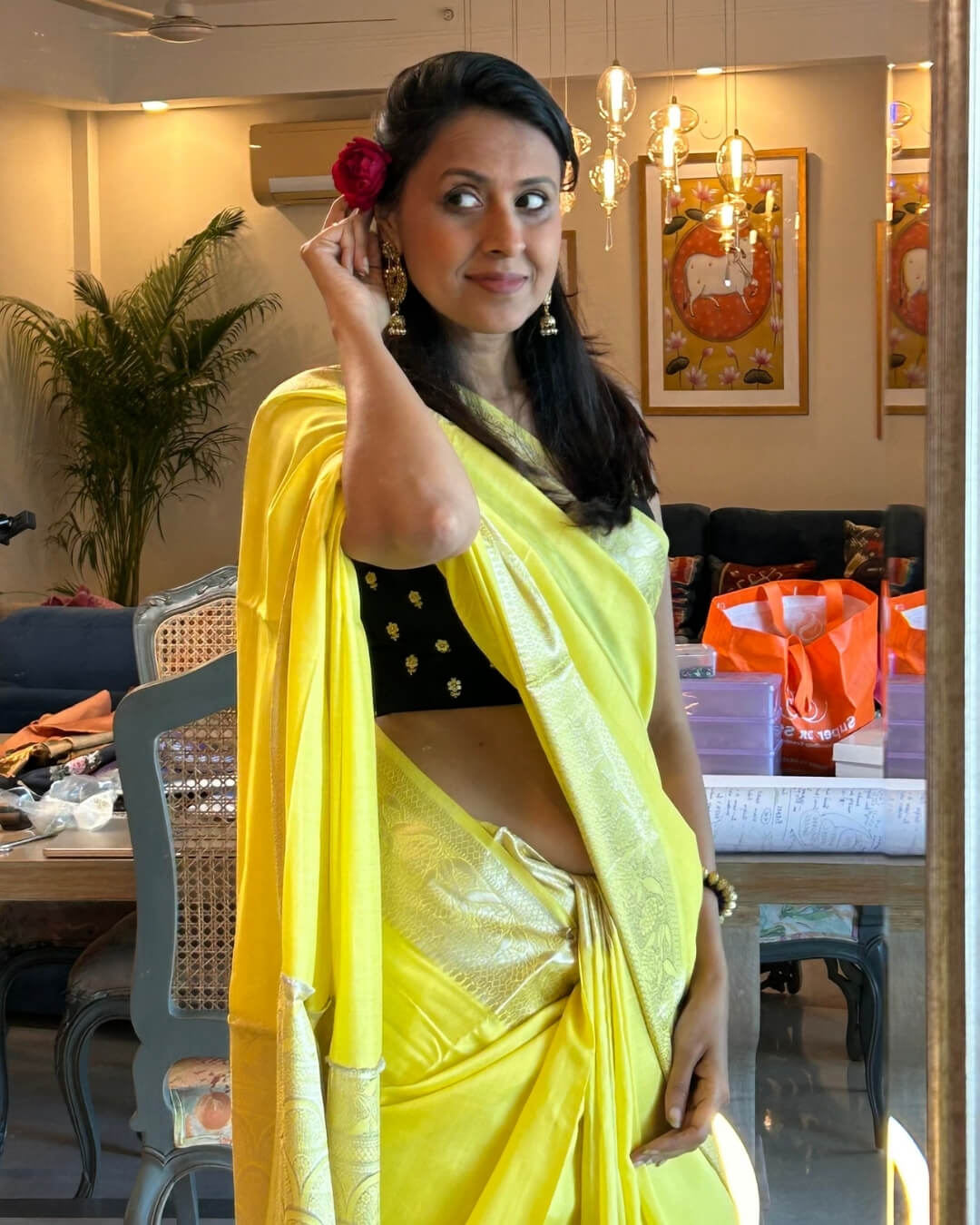 Dia Lemon Yellow Banarsi Saree