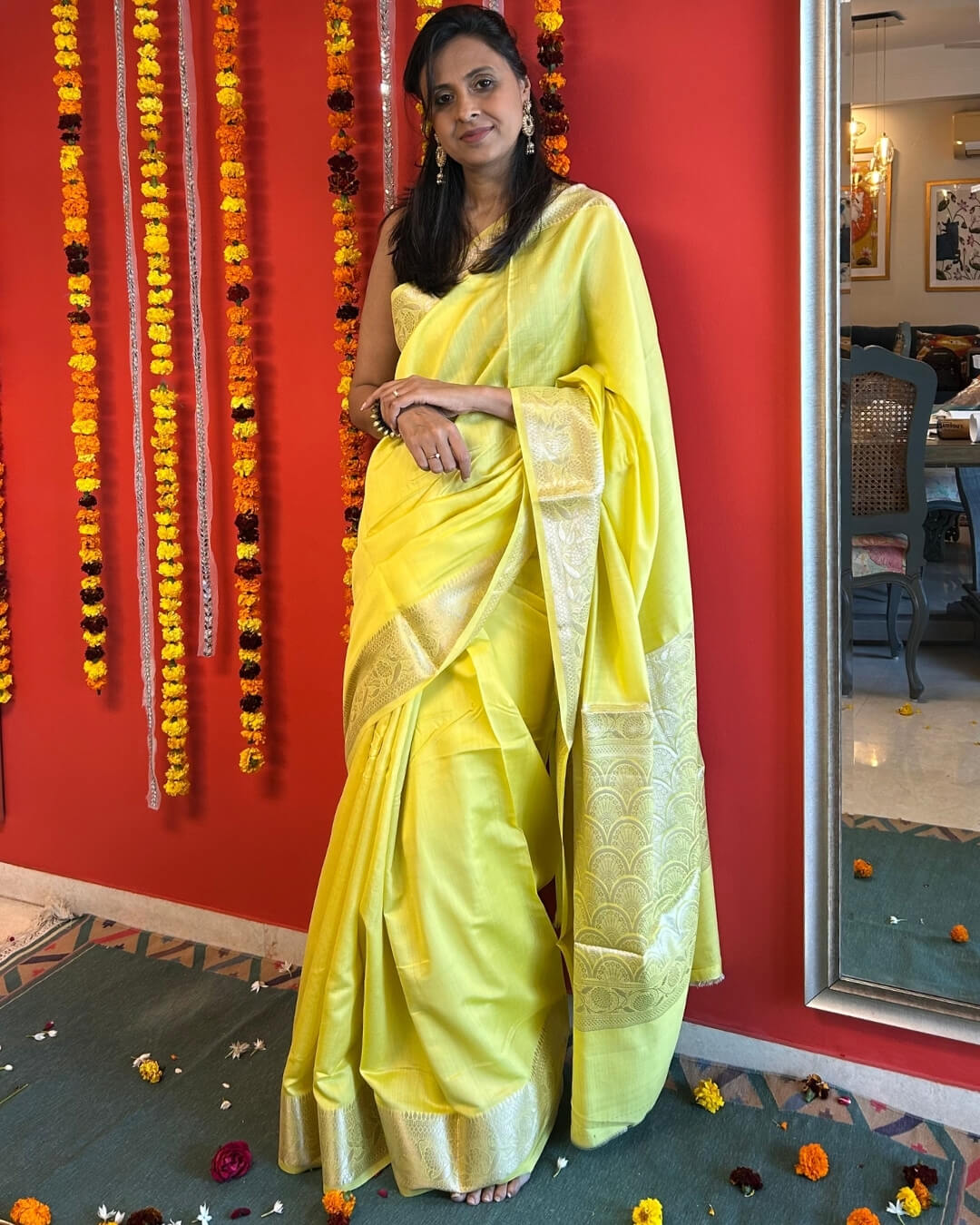 Dia Lemon Yellow Banarsi Saree