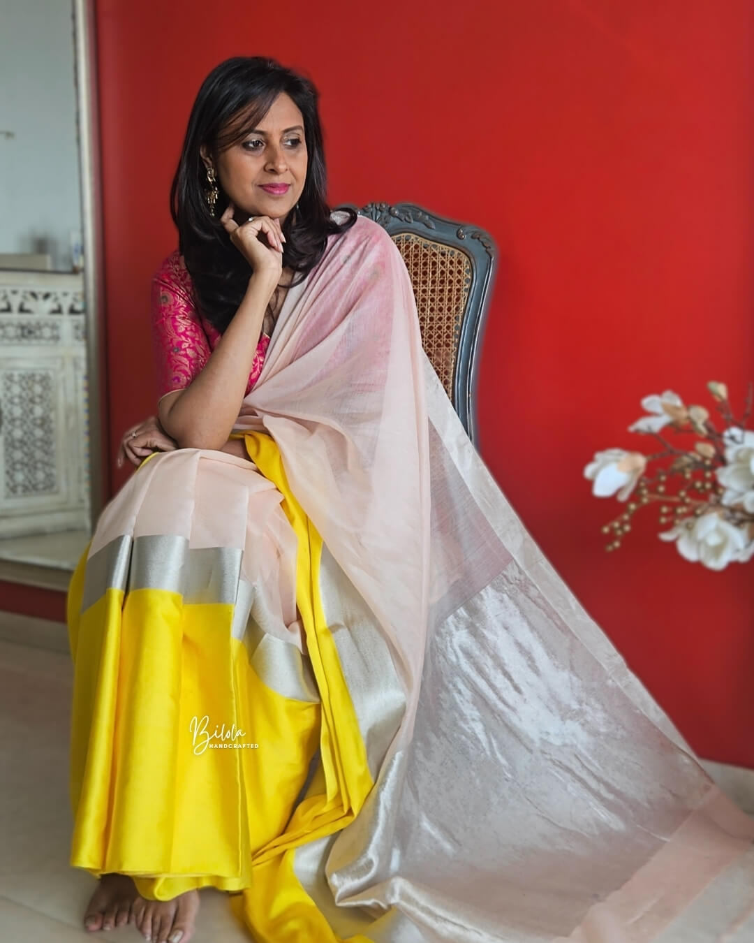 Elara Blush Pink Chanderi Silk Saree