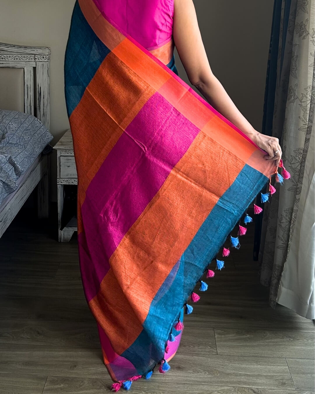 Elin Blue orange Pink - Ganga Jamuna Saree