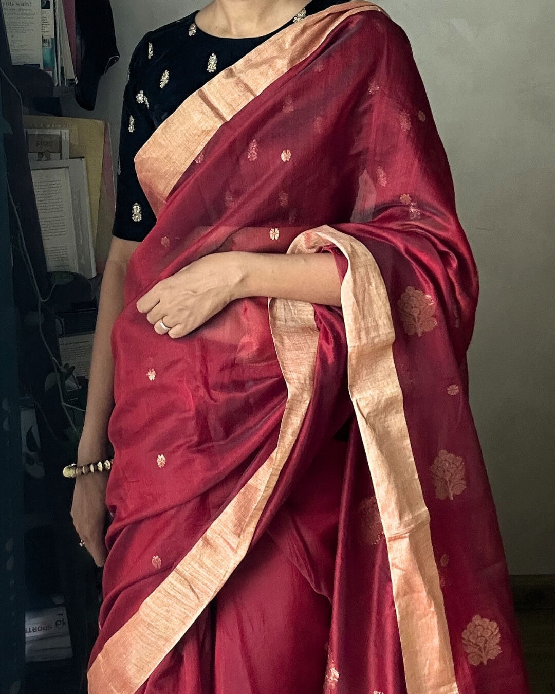 Mrinalini Red Cotton silk Chanderi