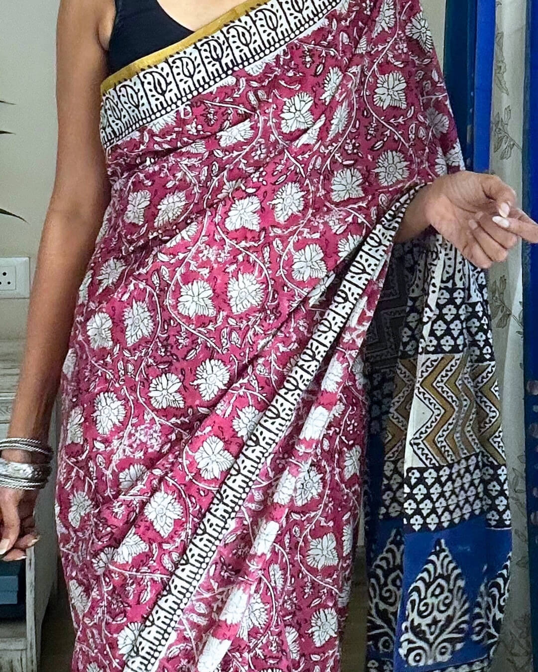 Gulnaar Hand Block Printed Mulmul Saree