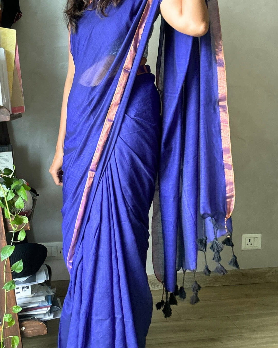 Shyama Blue Mulmul Saree