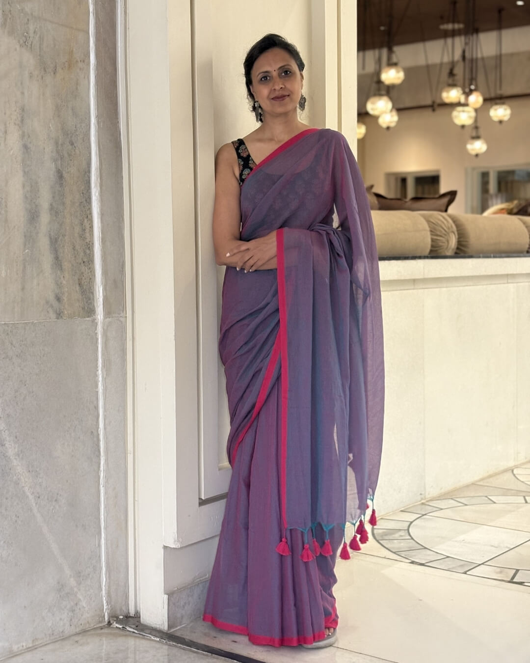 Lila Purple Mulmul Saree