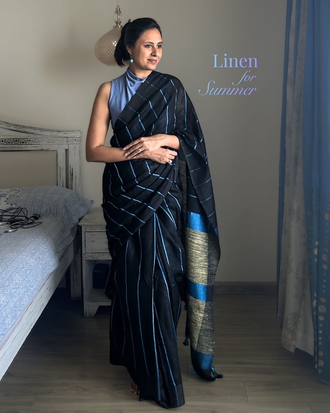 Celine Turquoise Black Stripped Linen
