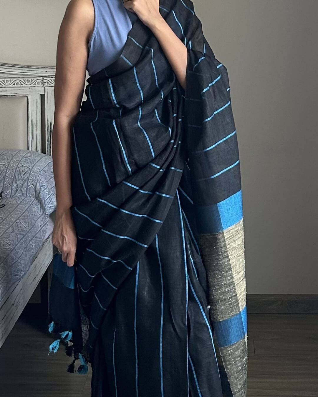 Celine Turquoise Black Stripped Linen