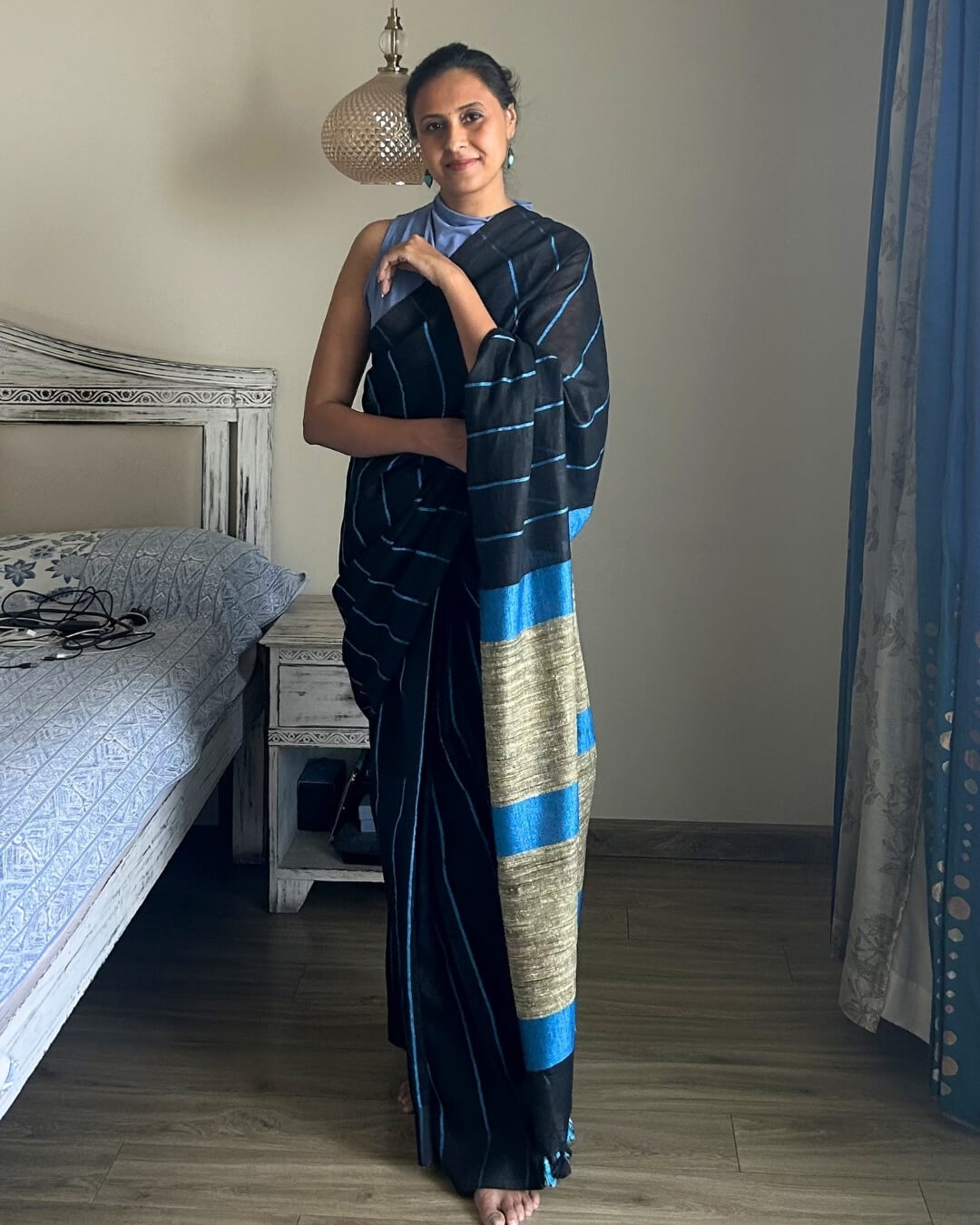 Celine Turquoise Black Stripped Linen