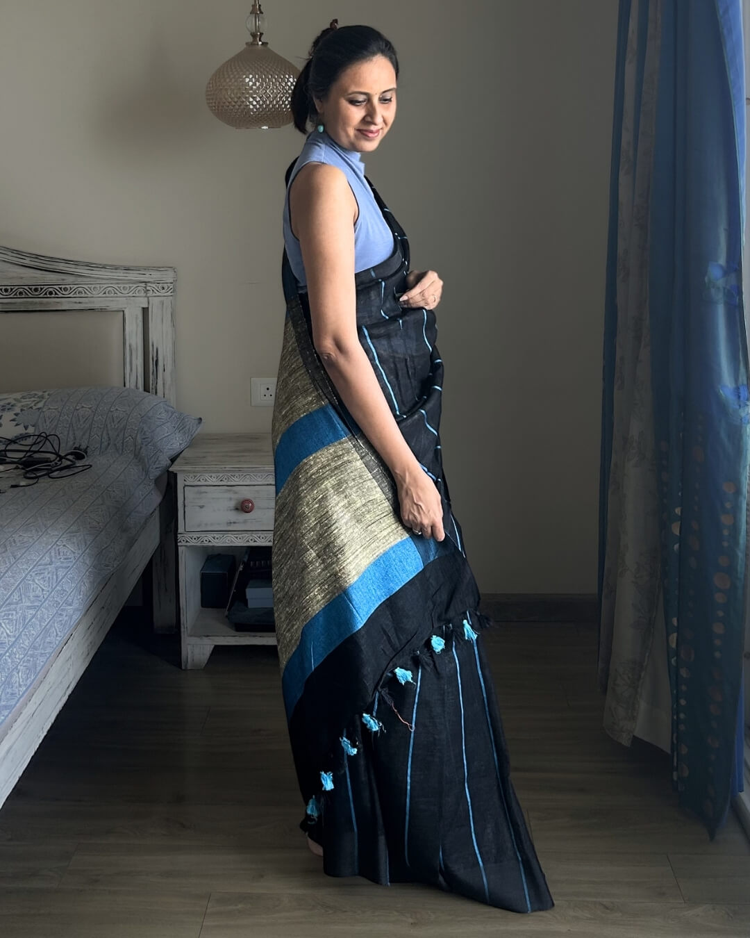 Celine Turquoise Black Stripped Linen