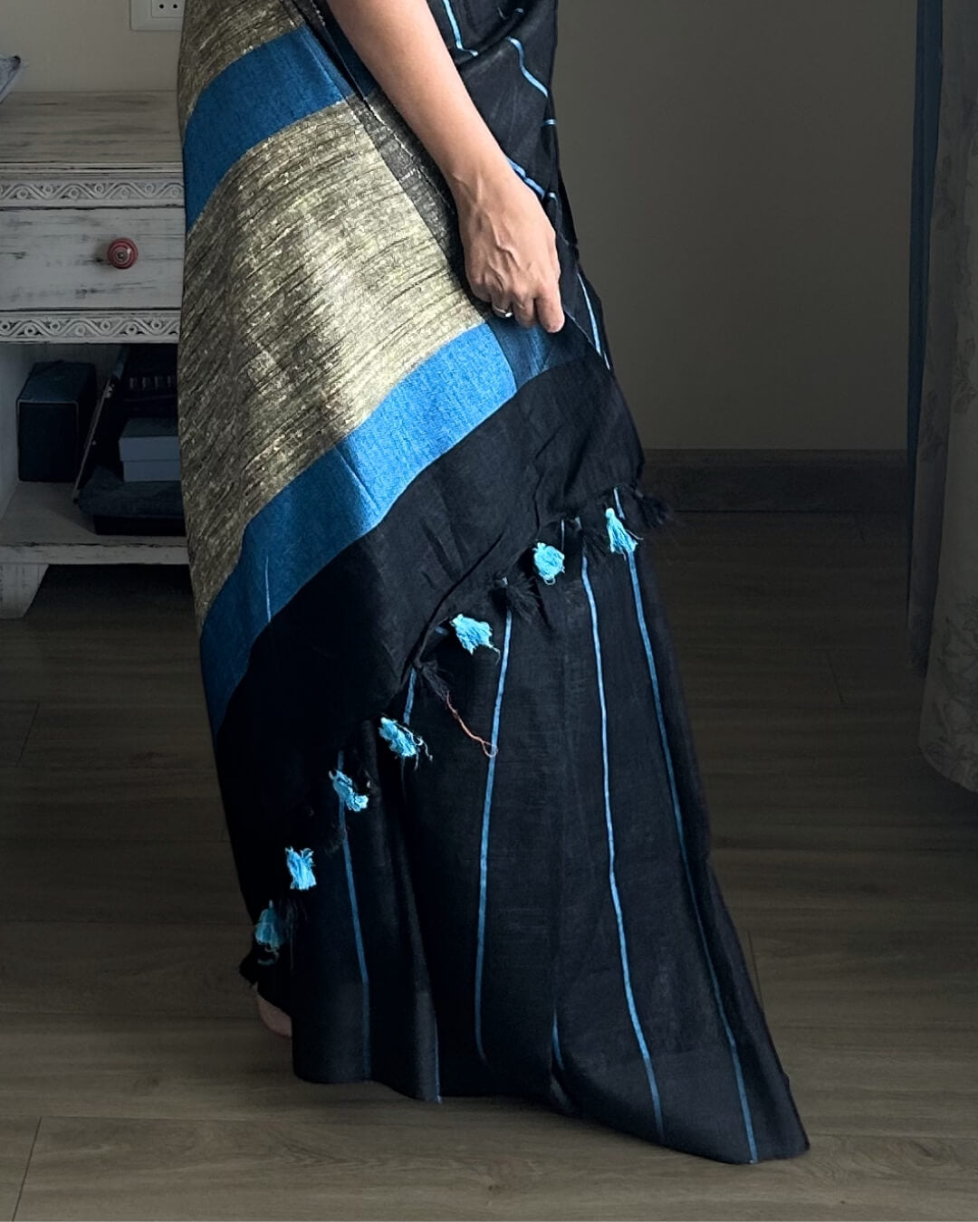 Celine Turquoise Black Stripped Linen