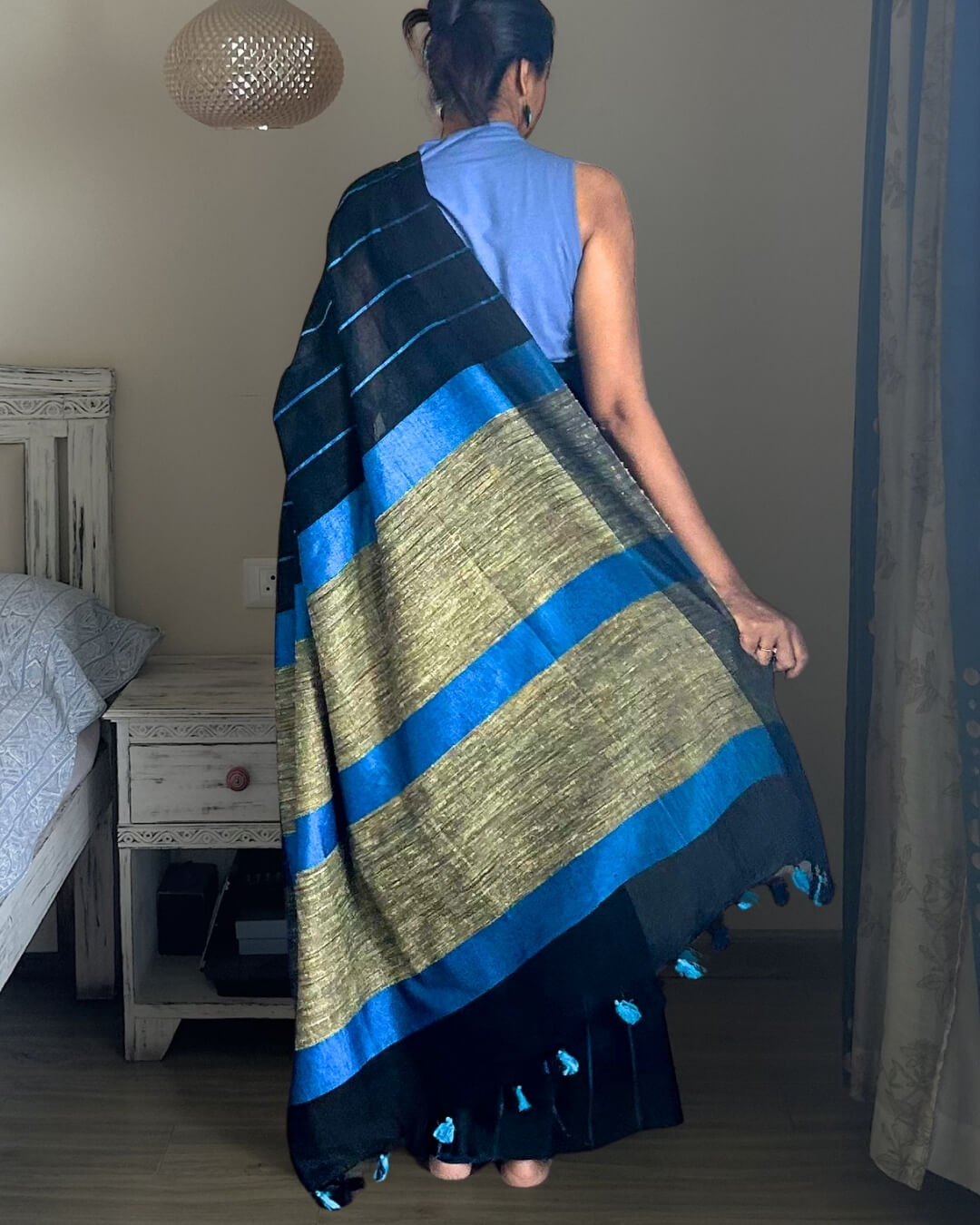 Celine Turquoise Black Stripped Linen