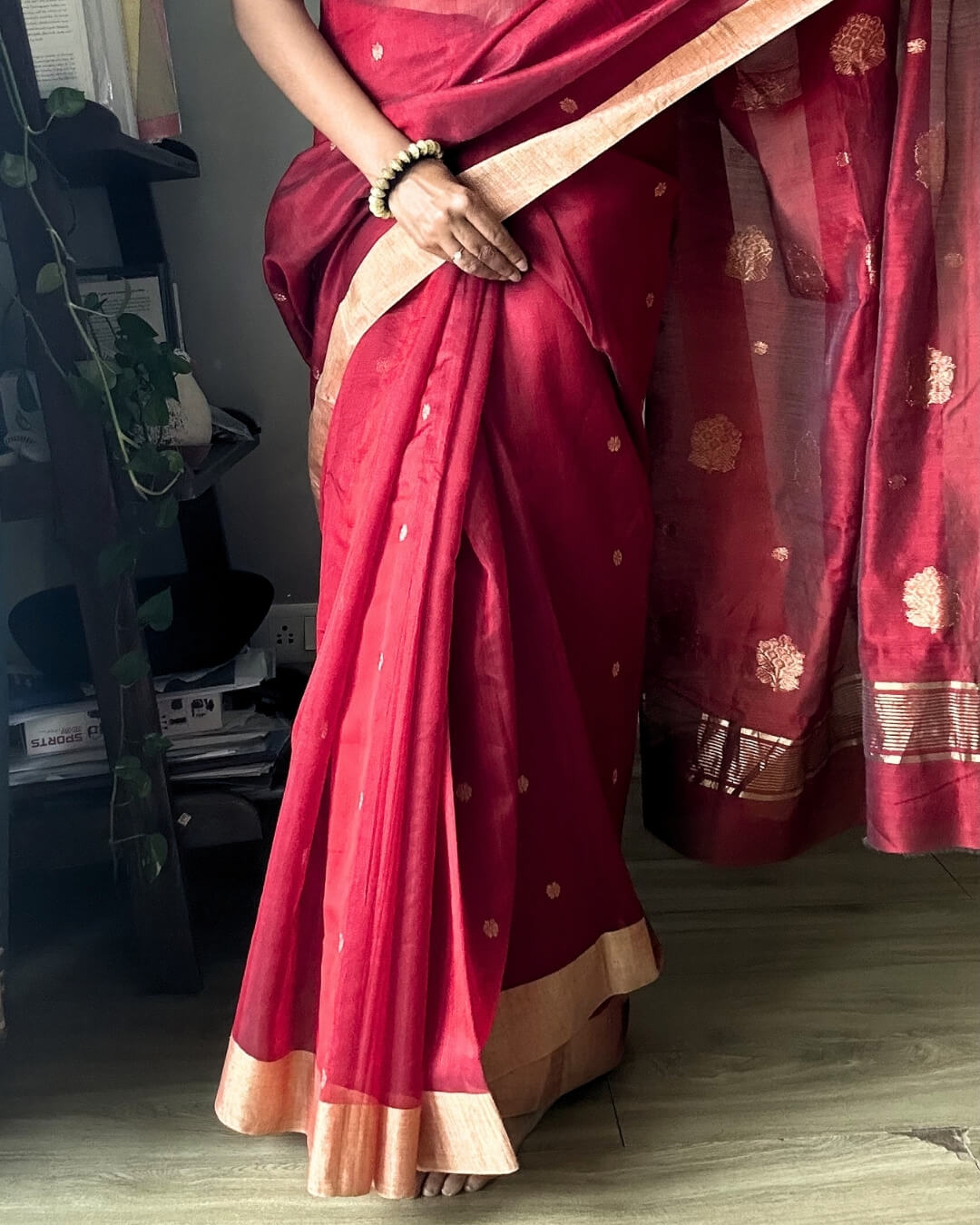 Mrinalini Red Cotton silk Chanderi