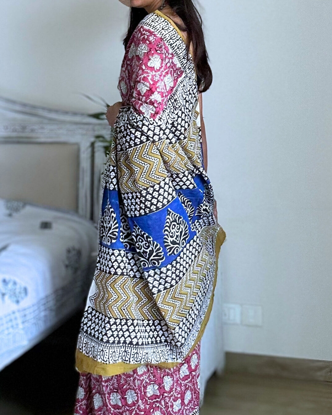 Gulnaar Hand Block Printed Mulmul Saree