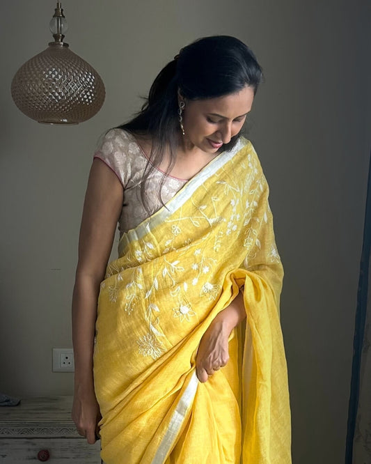 Zoya Yellow Embroidered Linen