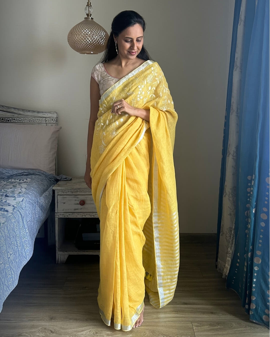 Zoya Yellow Embroidered Linen