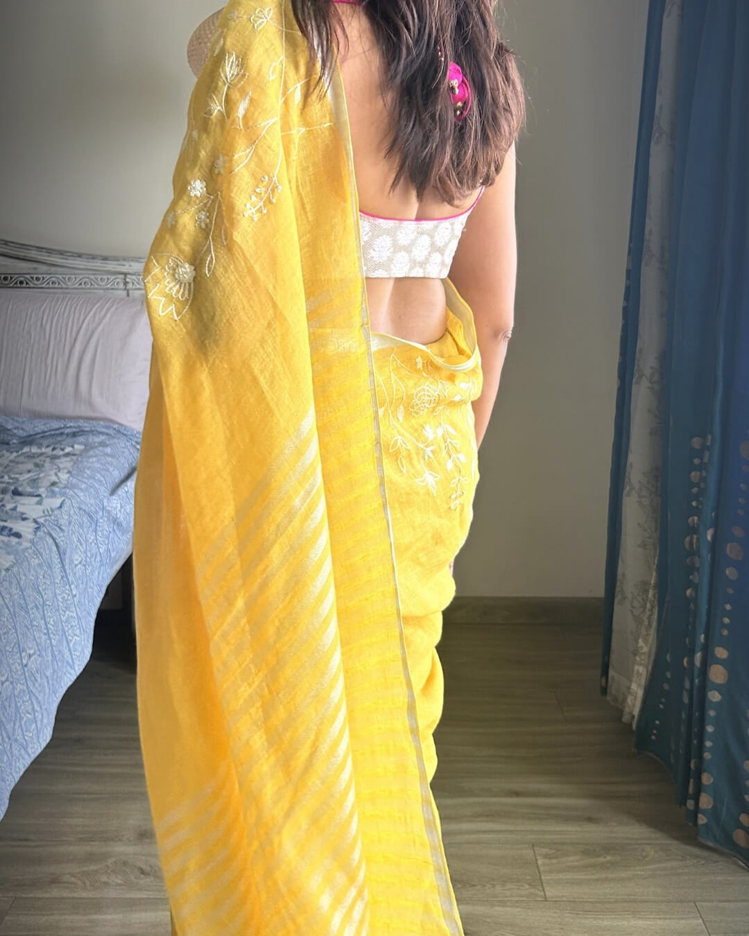 Zoya Yellow Embroidered Linen