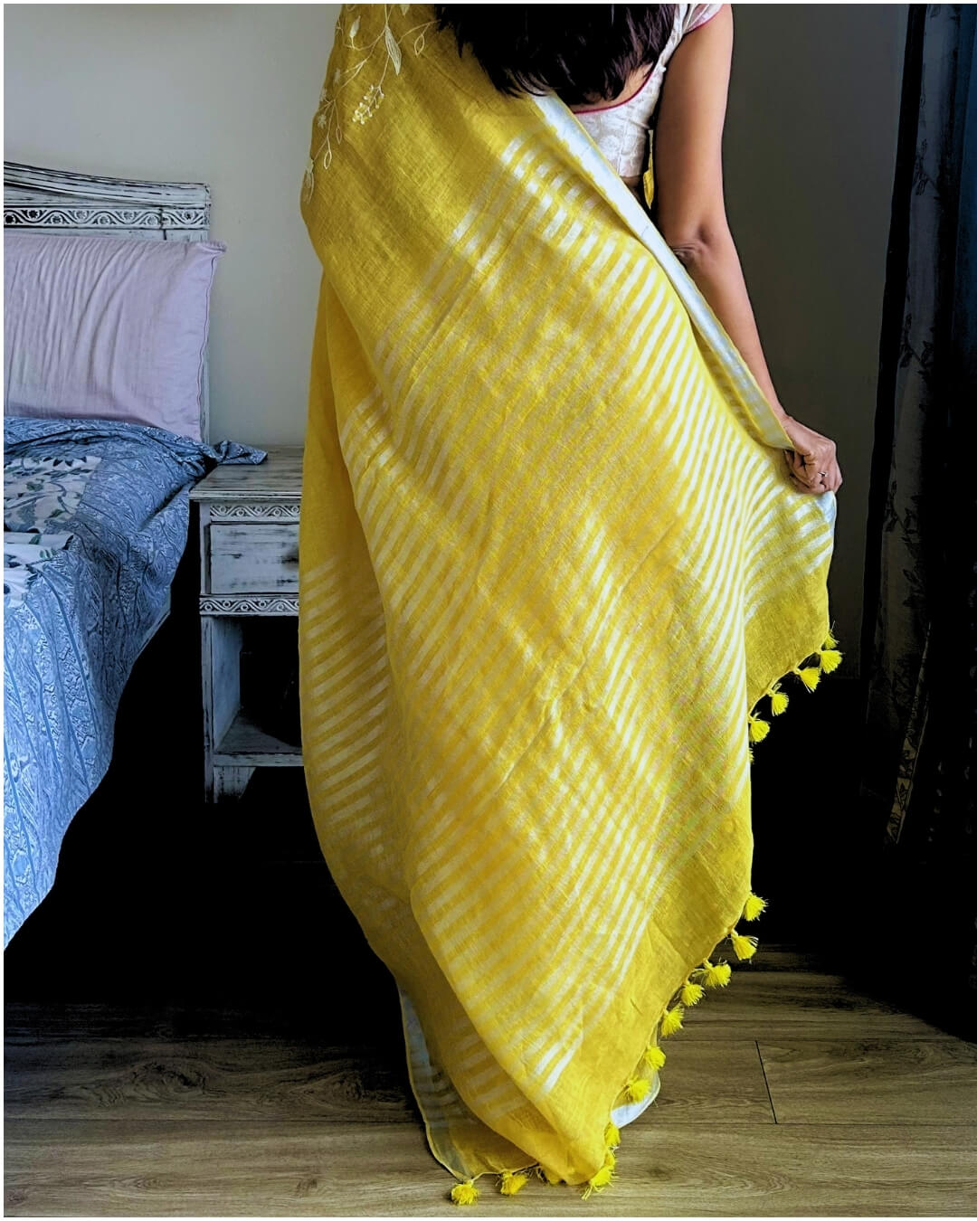 Zoya Yellow Embroidered Linen