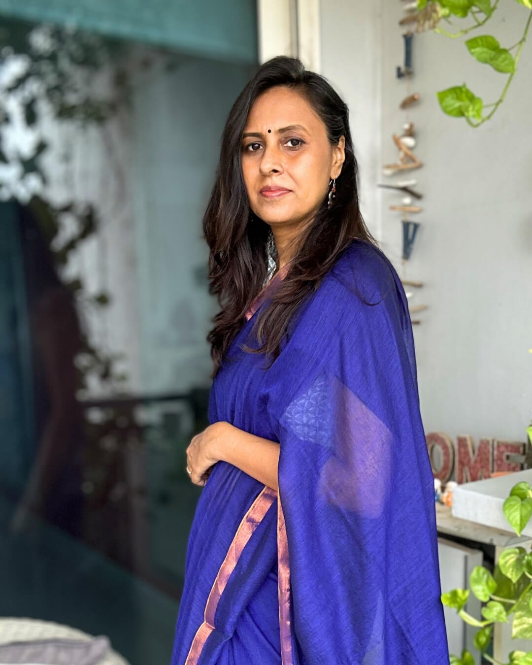 Shyama Blue Mulmul Saree