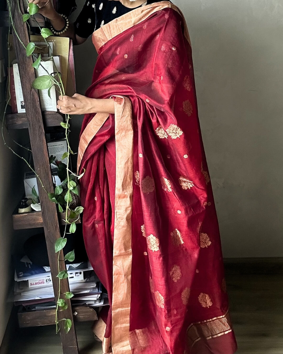 Mrinalini Red Cotton silk Chanderi